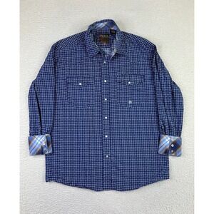 Roper Shirt Mens Medium Blue Geometric Western Pearl Snap Plaid Cuff Rodeo